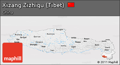 Silver Style Panoramic Map of Xizang Zizhiqu (Tibet), single color outside