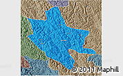Political 3D Map of Qamdo, semi-desaturated