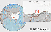 Gray Location Map of Qonggyai, highlighted country, hill shading