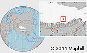 Gray Location Map of Qonggyai, highlighted parent region, hill shading