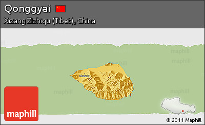 Savanna Style Panoramic Map of Qonggyai, single color outside