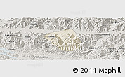 Shaded Relief Panoramic Map of Qonggyai, semi-desaturated