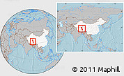 Gray Location Map of Raingoin, highlighted country, within the entire country, hill shading