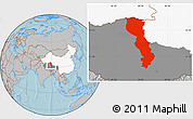 Gray Location Map of Raingoin, highlighted country, highlighted parent region, hill shading