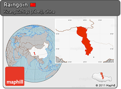 Gray Location Map of Raingoin, highlighted country, hill shading