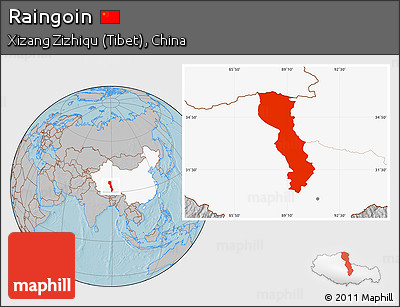 Gray Location Map of Raingoin, highlighted country, hill shading