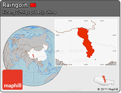 Gray Location Map of Raingoin, highlighted country, hill shading