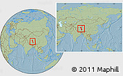 Savanna Style Location Map of Raingoin, within the entire country, hill shading