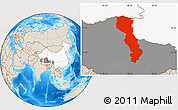 Shaded Relief Location Map of Raingoin, highlighted country, highlighted parent region