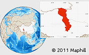 Shaded Relief Location Map of Raingoin, highlighted country