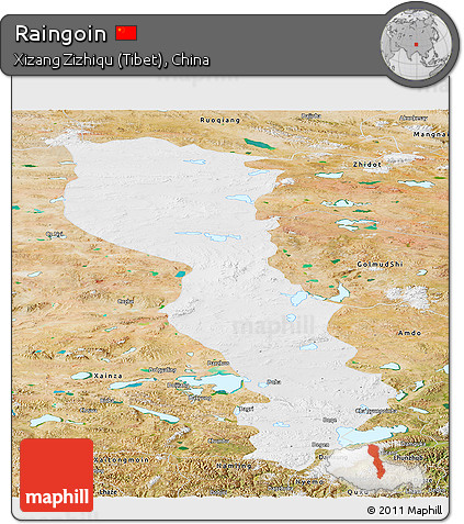 Physical Panoramic Map of Raingoin, satellite outside