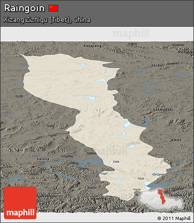 Shaded Relief Panoramic Map of Raingoin, darken