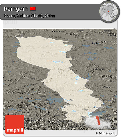 Shaded Relief Panoramic Map of Raingoin, darken