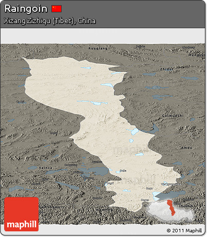 Shaded Relief Panoramic Map of Raingoin, darken