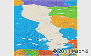 Shaded Relief Panoramic Map of Raingoin, political outside