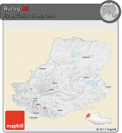 Classic Style 3D Map of Rutog, single color outside