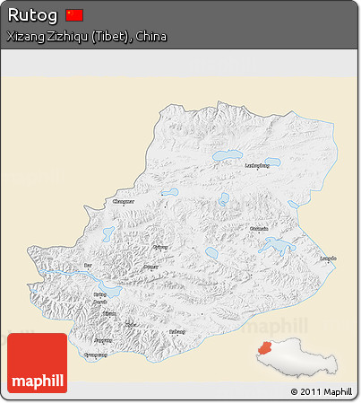 Classic Style 3D Map of Rutog, single color outside