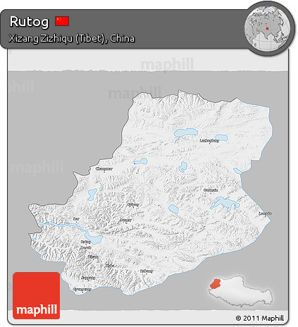 Gray 3D Map of Rutog, single color outside