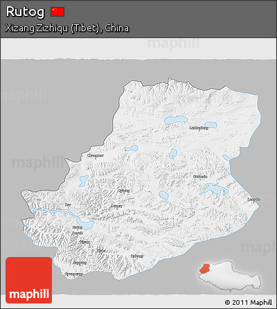 Gray 3D Map of Rutog, single color outside