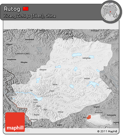 Physical 3D Map of Rutog, darken, semi-desaturated