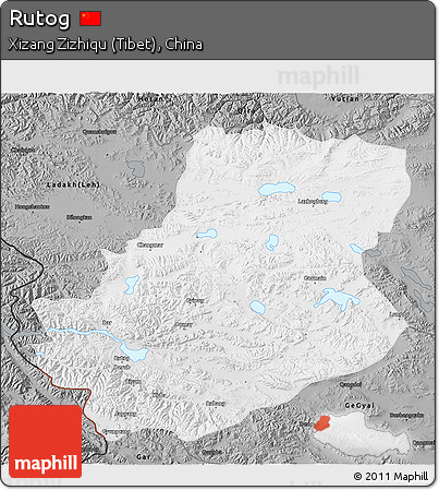 Physical 3D Map of Rutog, darken, semi-desaturated