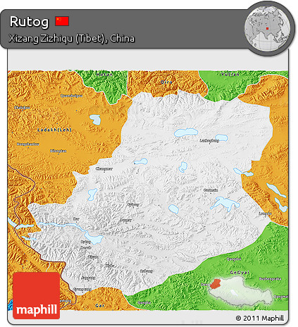 Physical 3D Map of Rutog, political outside