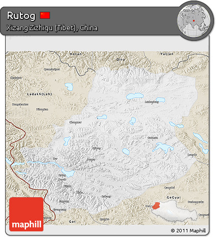 Physical 3D Map of Rutog, shaded relief outside