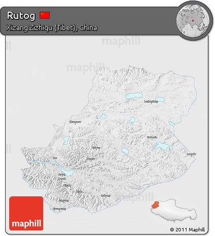 Physical 3D Map of Rutog, single color outside