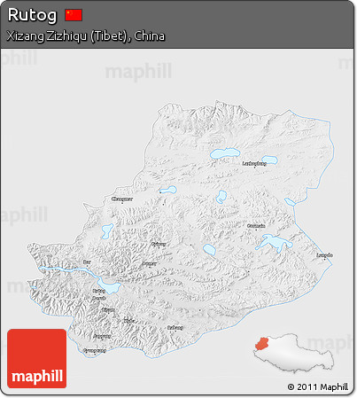 Physical 3D Map of Rutog, single color outside