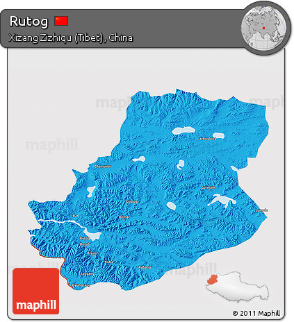 Political 3D Map of Rutog, cropped outside