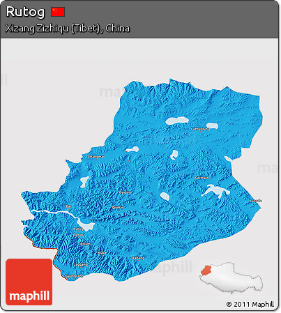 Political 3D Map of Rutog, cropped outside