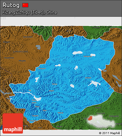 Political 3D Map of Rutog, darken