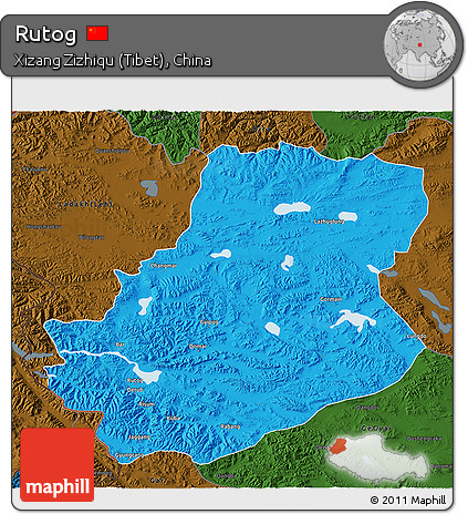 Political 3D Map of Rutog, darken