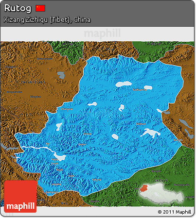 Political 3D Map of Rutog, darken