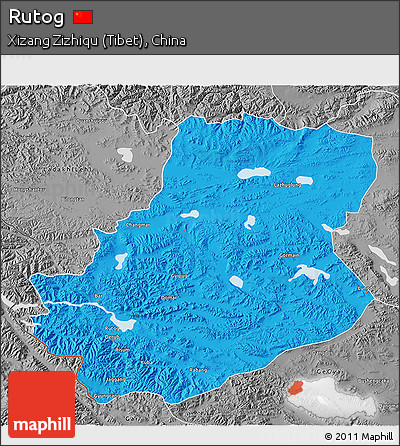 Political 3D Map of Rutog, desaturated