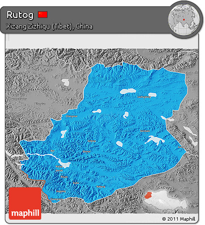 Political 3D Map of Rutog, desaturated