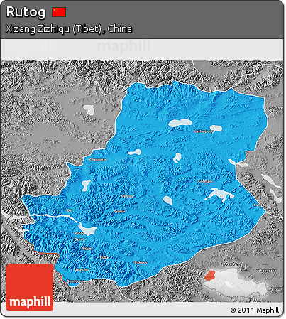Political 3D Map of Rutog, desaturated