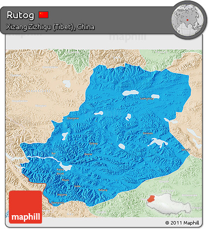 Political 3D Map of Rutog, lighten