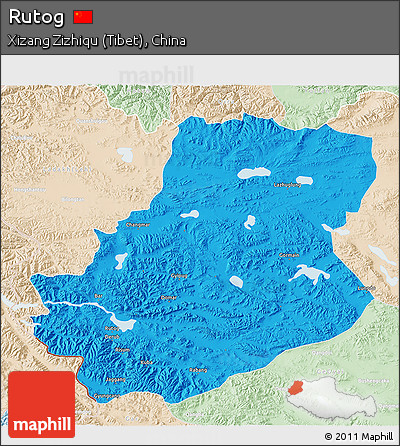 Political 3D Map of Rutog, lighten