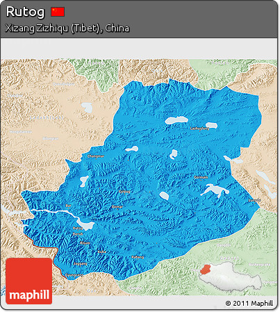 Political 3D Map of Rutog, lighten