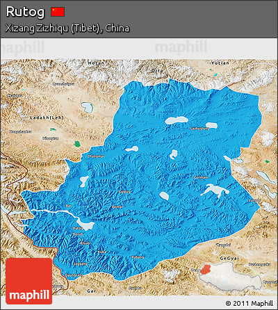 Political 3D Map of Rutog, satellite outside