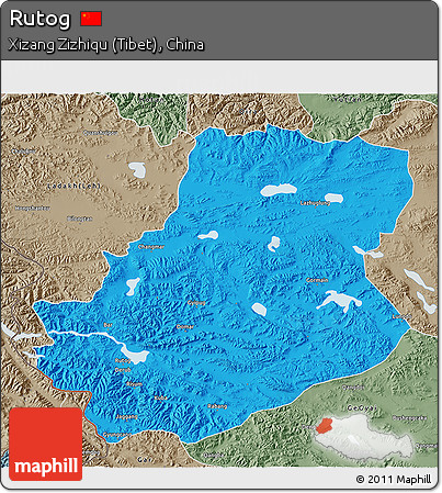 Political 3D Map of Rutog, semi-desaturated