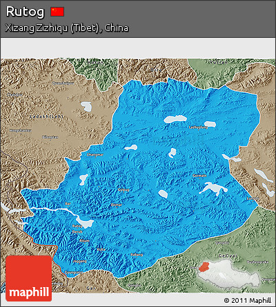 Political 3D Map of Rutog, semi-desaturated