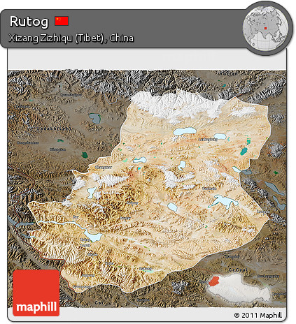 Satellite 3D Map of Rutog, darken