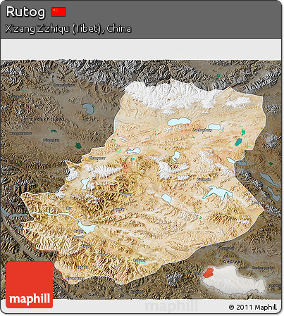 Satellite 3D Map of Rutog, darken