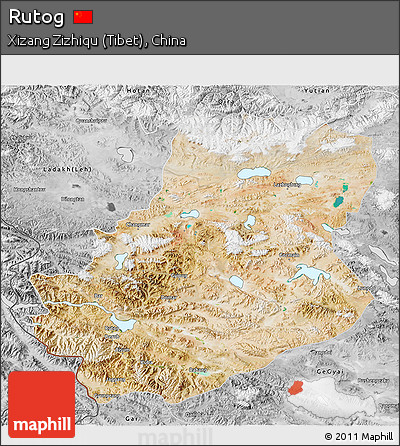 Satellite 3D Map of Rutog, desaturated