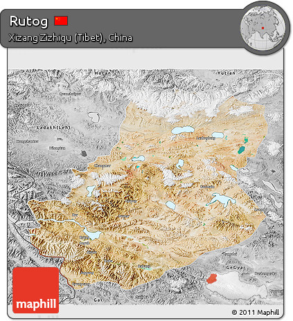 Satellite 3D Map of Rutog, desaturated