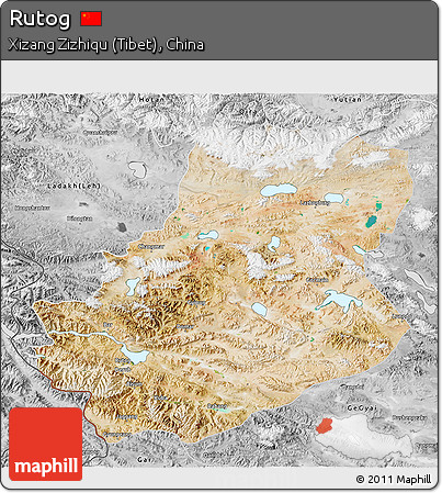 Satellite 3D Map of Rutog, desaturated