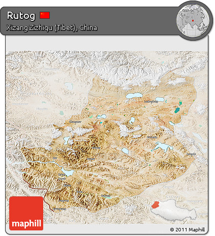 Satellite 3D Map of Rutog, lighten