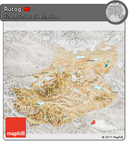 Satellite 3D Map of Rutog, lighten, semi-desaturated